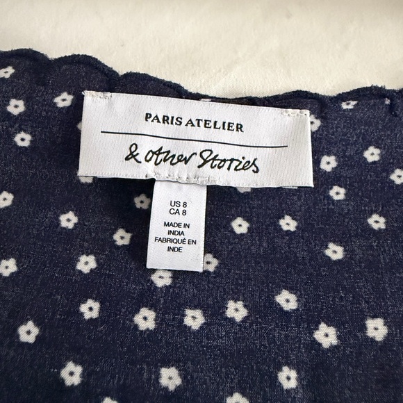 & Other Stories Navy Polka Dot Mini Dress - Picture 2 of 4